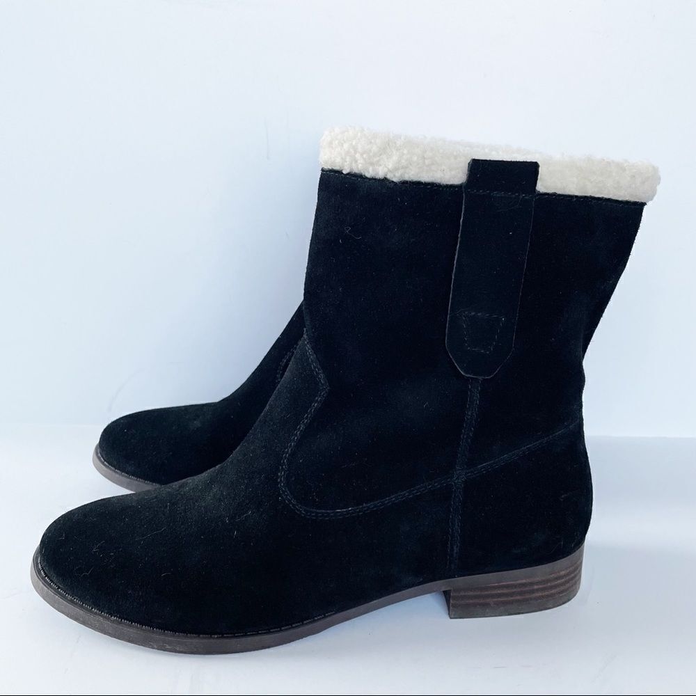 Sole Society Black Faux Suede Flat Boots Women Size 9.5 Lined Almond Toe - Picture 3 of 7